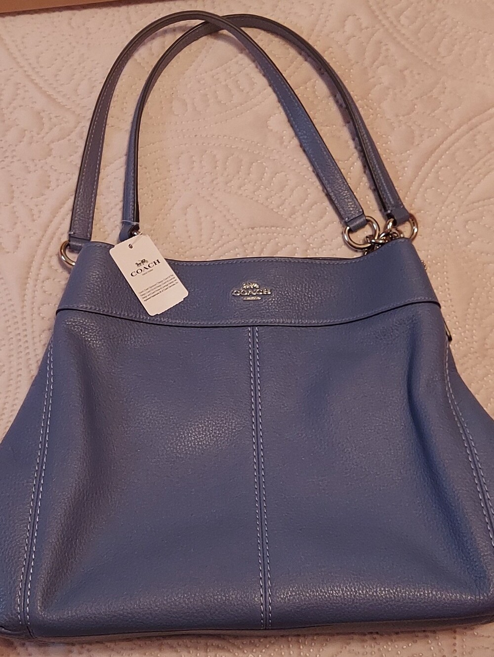 New Coach Blue Periwinkle Pebbled Leather Shoulder Bag
